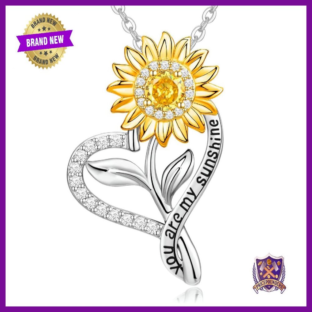 18k Gold Plated Sunflower Necklace Sterling Silver Pendant Gift